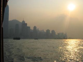 Hongkong Central bij zonsondergang